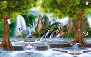 流水生财仙鹤绿树电视墙图片