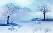 手绘冬天风景插画装饰画背景墙图片