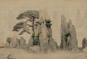 复古山水画背景图片素材
