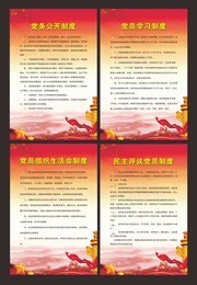 红色简约党员制度四件套展板