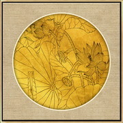 中式线描荷花装饰墙画