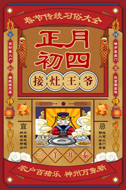 春节传统习俗接灶王爷文化海报图片