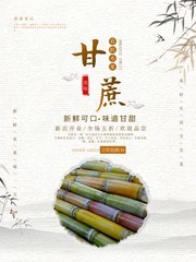 简约中国风甘蔗水果促销海报