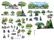 水彩建筑景观元素图片