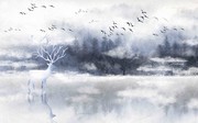 麋鹿风景画电视墙