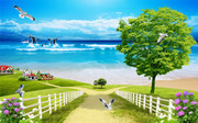 海滩草地风景壁画图片