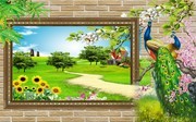 孔雀风景3D壁画图片素材