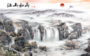 国画山水电视背景墙壁画图片素材