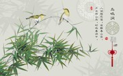 鸟鸣涧竹子花鸟背景墙装饰画图片