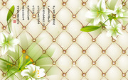 清新手绘百合花软包沙发背景墙图片