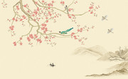 工笔花鸟风格古风山水画壁画图片