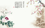 牡丹桃花山水画图片
