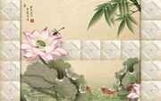 富贵有余荷花竹子电视背景墙图片