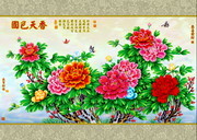 国色天香牡丹争艳刺绣中堂画图片
