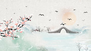 中国风冬季梅花水墨插画