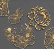 金鱼莲花3D装饰画