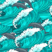 海豚和海浪矢量图片素材