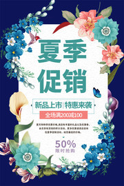 手绘花卉夏季促销海报