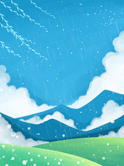 清新谷雨节气草地广告背景设计
