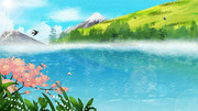 唯美夏季湖水花草背景设计
