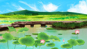小清新荷塘夏至节气插画