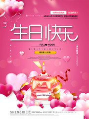手绘粉色生日快乐海报图片