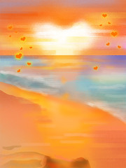 七夕海报爱心海滩背景设计