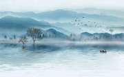江山如画山水倒影背景墙