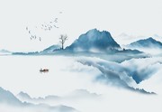 唯美山水壁画图片素材