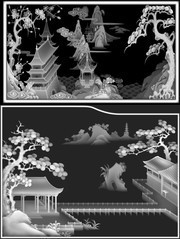 山水风景精雕灰度图