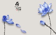 蓝色荷花背景墙图片