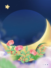 手绘花朵月亮海报广告背景