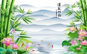 清风竹韵山水意境背景墙