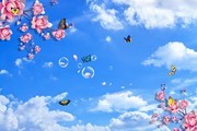 蝶恋花蓝天白云背景墙