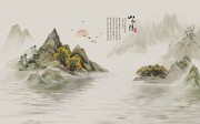 山水情壁画图片
