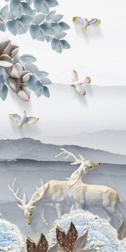 3D鸟语花香麋鹿玄关图片