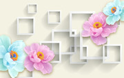 牡丹花3D方框背景墙