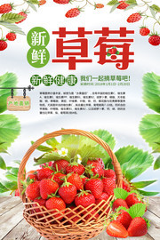 新鲜草莓采摘宣传海报图片