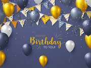 精美气球和三角拉旗生日贺卡矢量图