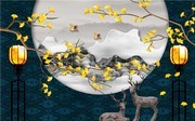 麋鹿银杏叶背景墙图片