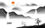 旭日东升抽象山水壁画图片