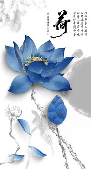 蓝色荷花中式玄关图片