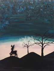 麋鹿夜景手绘插画