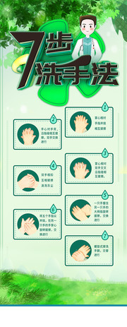 绿色7步洗手法预防冠状病展架