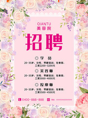手绘花朵美容招工海报