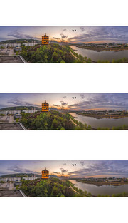 宽幅茗阳阁日落全景大图