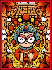 手绘国潮花旦插画图片