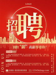 红色大气房地产招聘海报