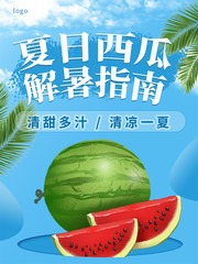 夏日西瓜解暑指南宣传海报图片下载