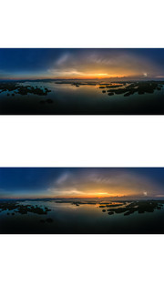 鸟瞰湖上落日全景图